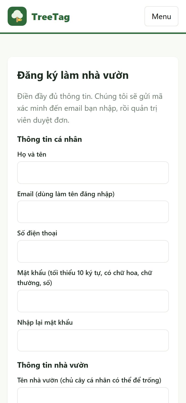 Form đăng ký: thông tin cá nhân