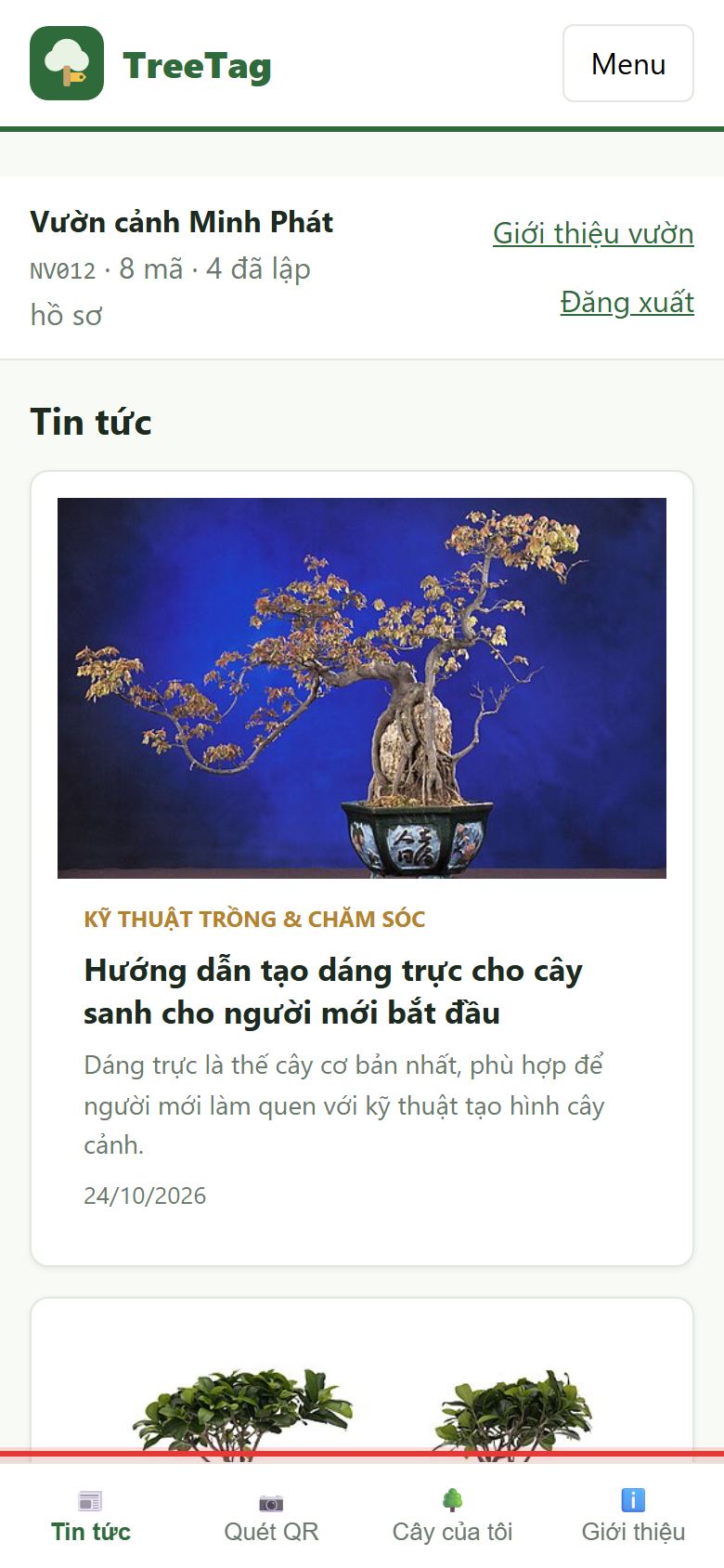 Màn hình chính với thanh thẻ ở dưới