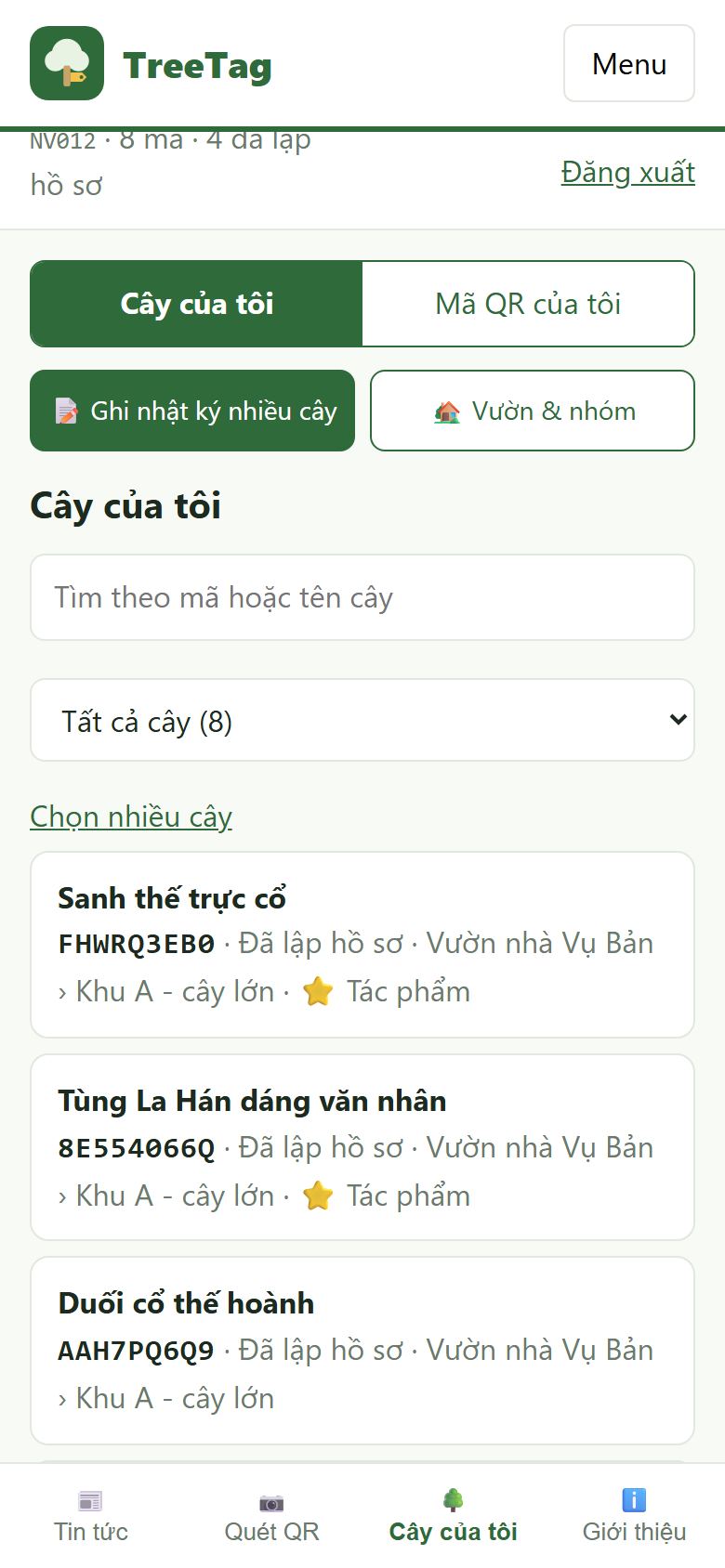 Danh sách Cây của tôi