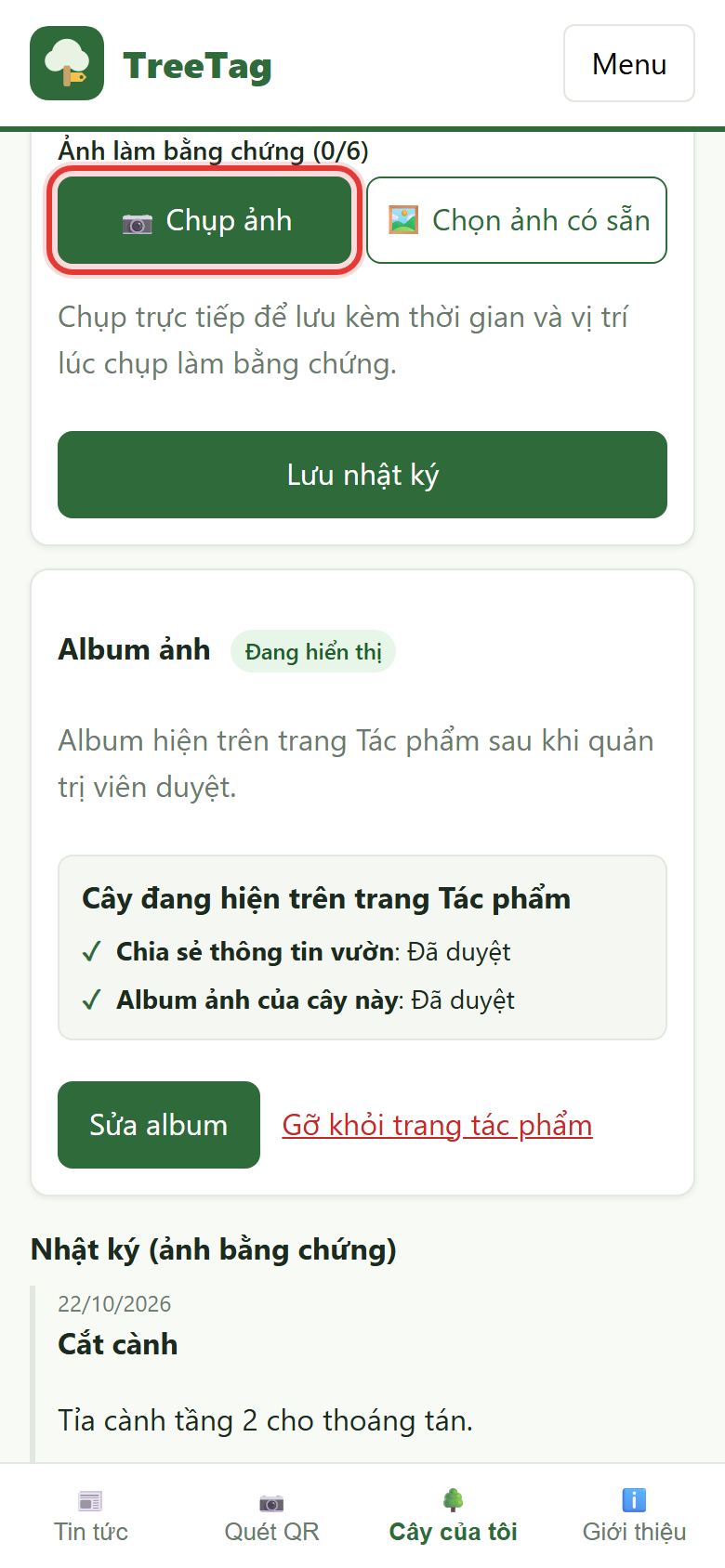 Nút Chụp ảnh và Chọn ảnh có sẵn