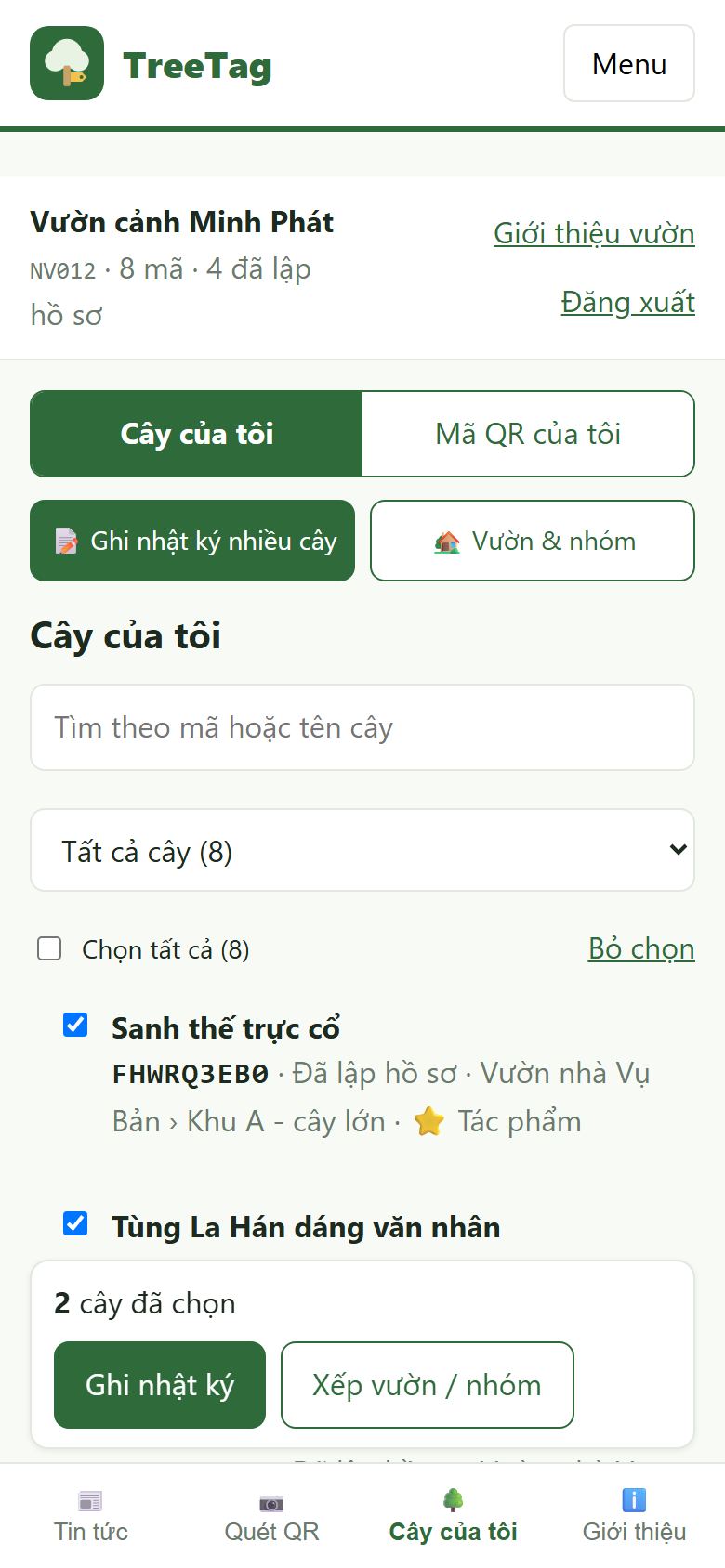 Chọn nhiều cây trong danh sách