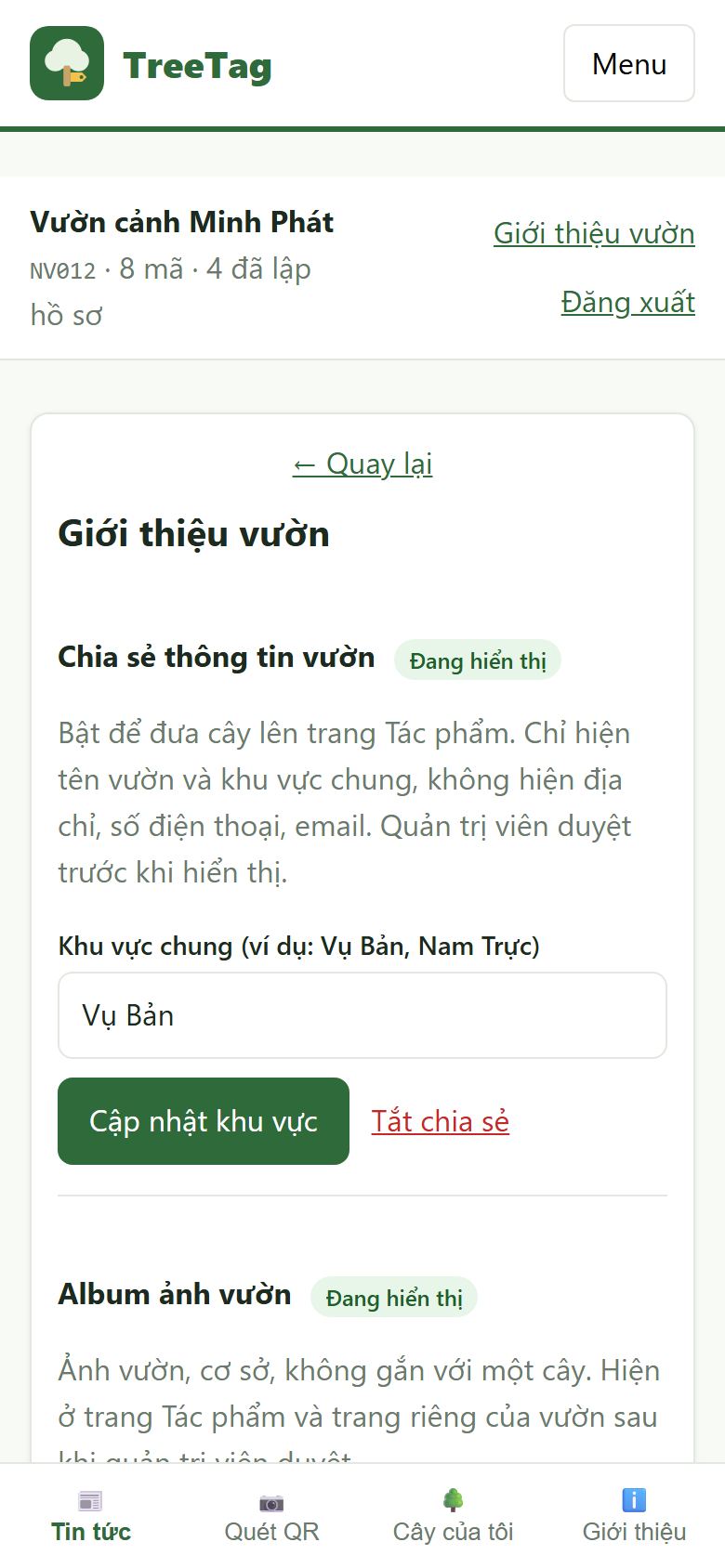 Chia sẻ thông tin vườn